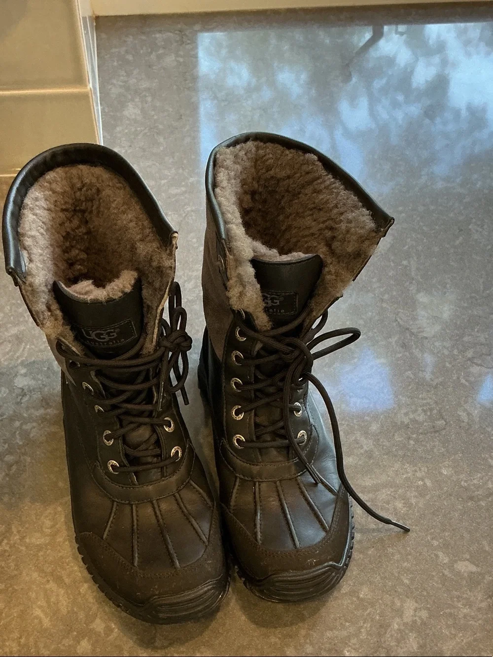 UGG Black and Gray Lace-Up Waterproof Adirondack Winter Boots w/ Shearling trim